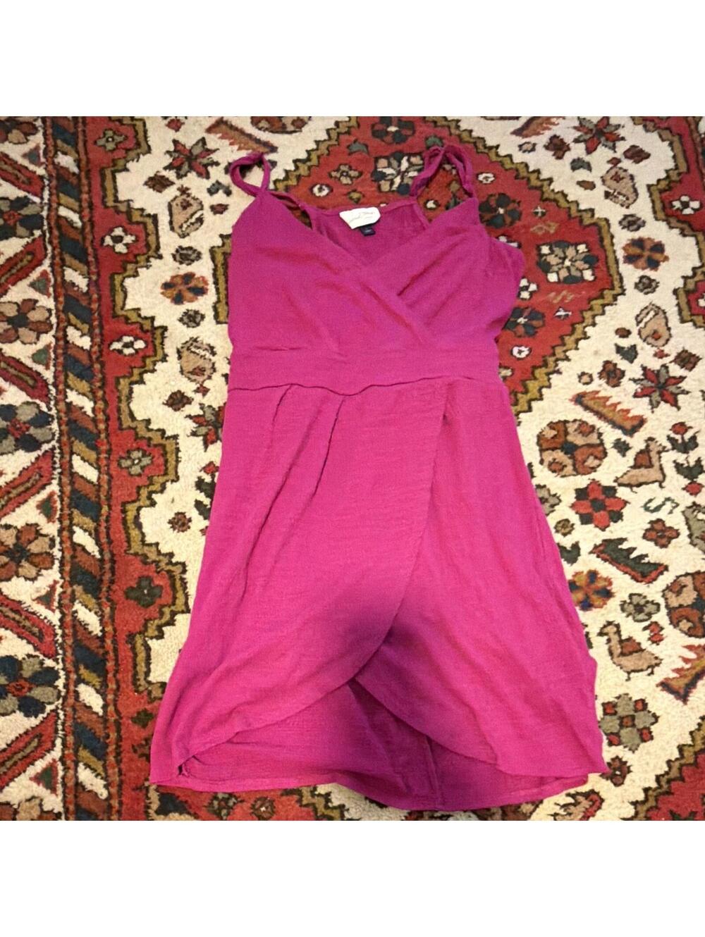 Universal Thread Pink Solid Sleeveless Wrap Knee Dress Adjustable Straps Tie S